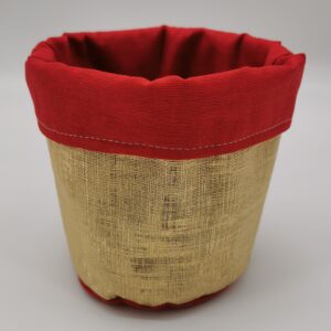 Panier déco Noël doré intérieur rouge tissu enduit 13 cm