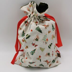 Pochette de Noël doublée motifs noël fond blanc 27 x 42 cm